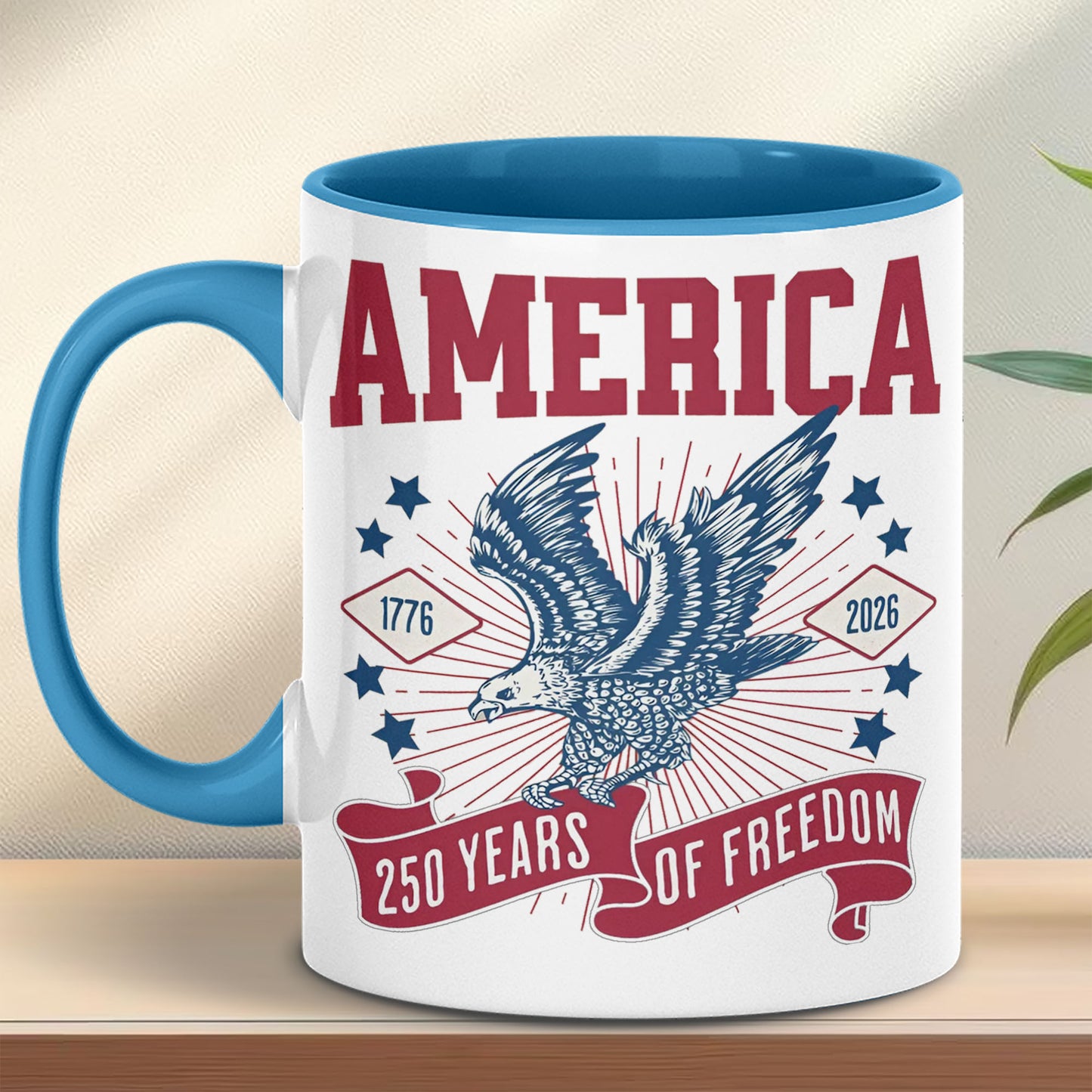 250 Years Of Freedom Mug | Happy 250th Birthday USA | America 250th Anniversary Mug | Patriotic Bald Eagle White Mug Accent Mug 682586