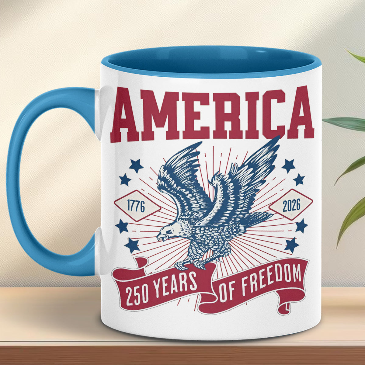 250 Years Of Freedom Mug | Happy 250th Birthday USA | America 250th Anniversary Mug | Patriotic Bald Eagle White Mug Accent Mug 682586