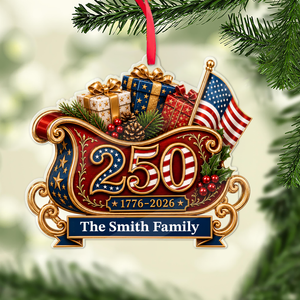 Personalized America 250th Anniversary Sleigh Acrylic Ornament, Custom Name 1776-2026 Patriotic Christmas Tree Decor 685926