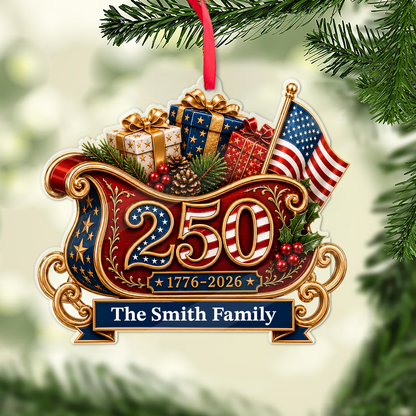 Personalized America 250th Anniversary Sleigh Acrylic Ornament, Custom Name 1776-2026 Patriotic Christmas Tree Decor 685926