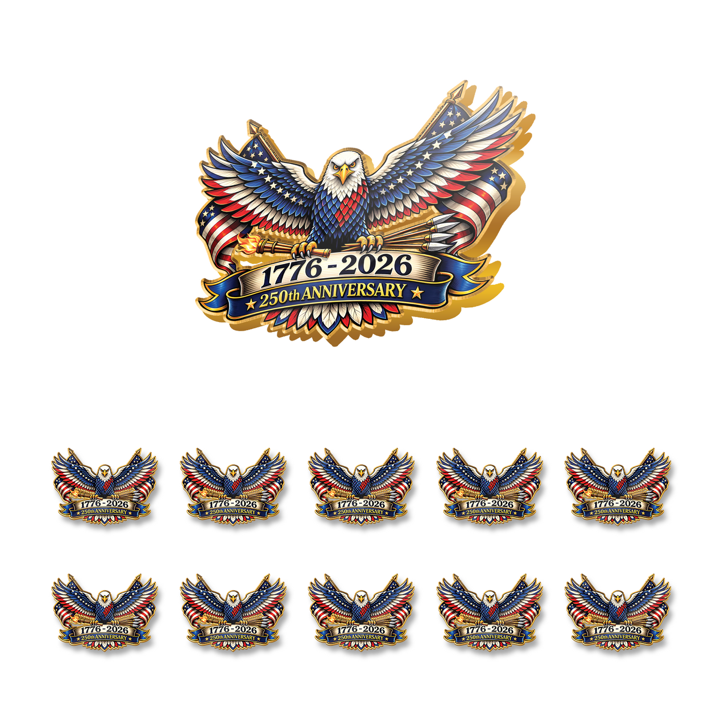 USA 250 Years Anniversary Lapel Pin Pack of 10 | Patriotic Independence Day Eagle Pin 684629