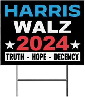 Harris Walz 2024 Yard Sign, Kamala Harris Tim Walz Waltz for President Vote Lawn Sign with Metal H Stake,Truth Hope Decency Double Sided Harris President Garden Sign for Outdoor