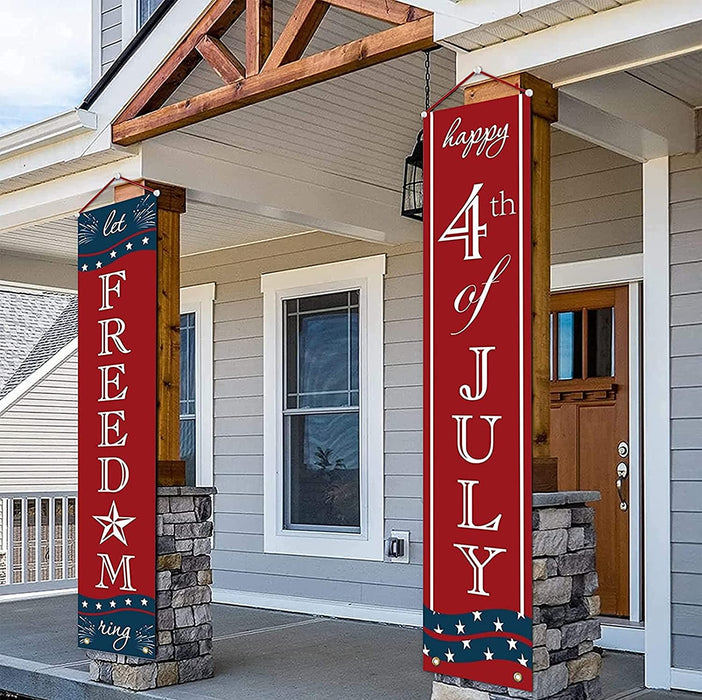 4Th of July Decor - Patriotic Decorations for Independence Day - Happy 4Th of JULY and Let Freedom Ring Hanging Flags Bunting Banners Door Porch Sign - Fourth of July Party Supplies