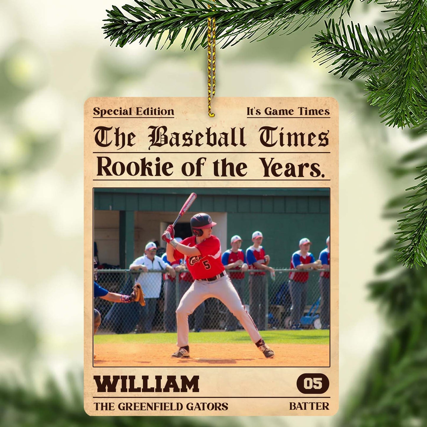 Personalized Rookie of the Year Baseball Wood Ornament | Custom Baseball Photo Ornament 682723
