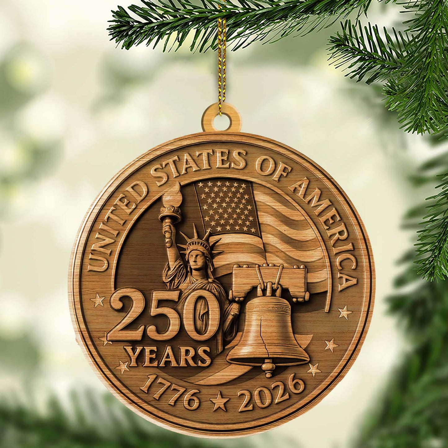250 Years 1776–2026 Wood Ornament | USA Patriotic Liberty Bell Decoration | 250th Anniversary Independence Day Christmas Ornament 682757