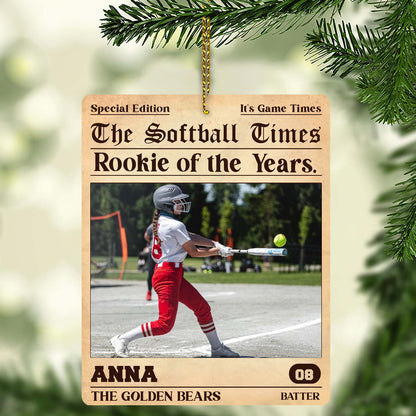 Personalized Rookie of the Year Softball Wood Ornament | Custom Softball Photo Ornament 682723