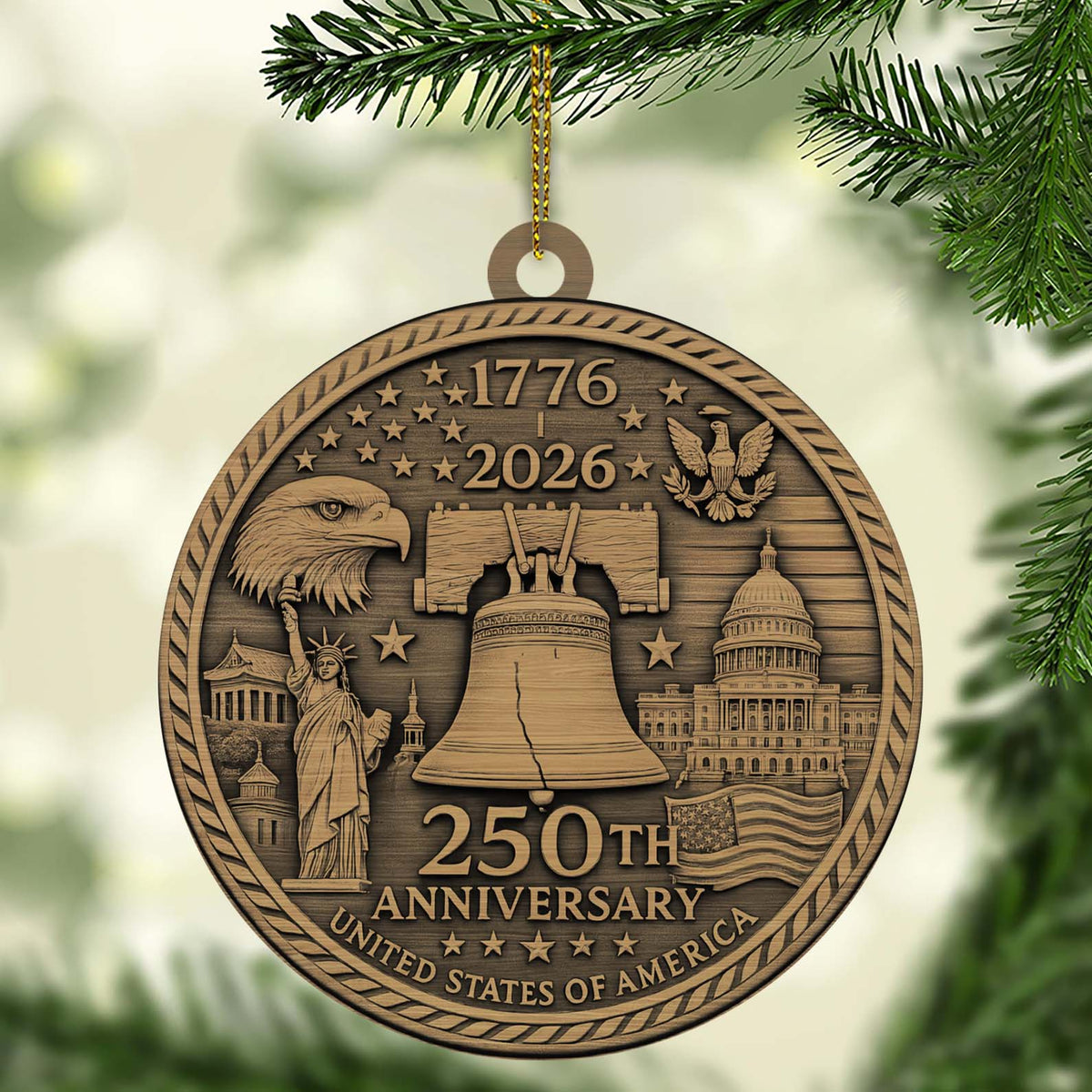 250 Years USA Anniversary 1776–2026 Wood Ornament | Patriotic 4th of July Decoration | Happy 250th Birthday America Ornament 682759