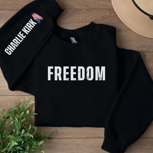 Freedom Charlie Kirk Memorial Sweatshirt | Charlie Kirk Sleeve Right Print Sweater | Human Rights Apparel 682917