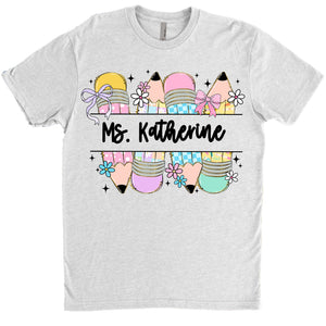 Personalized Kindergarten Teacher Pencil T-Shirt | Back to School Tee | Custom Shirt for Teachers 682577