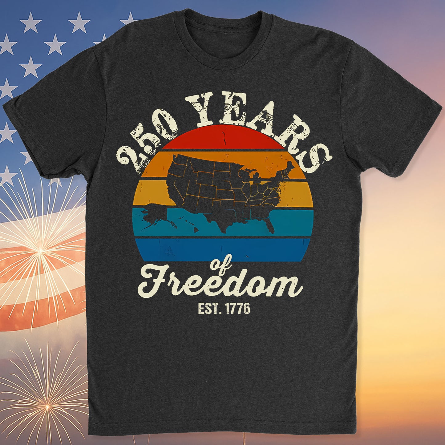 250 Years Of Freedom Retro Map Shirt | Happy 250th Birthday USA | Patriotic 4th Of July Tee | America 250th Anniversary | Independence Day Shirt 682569
