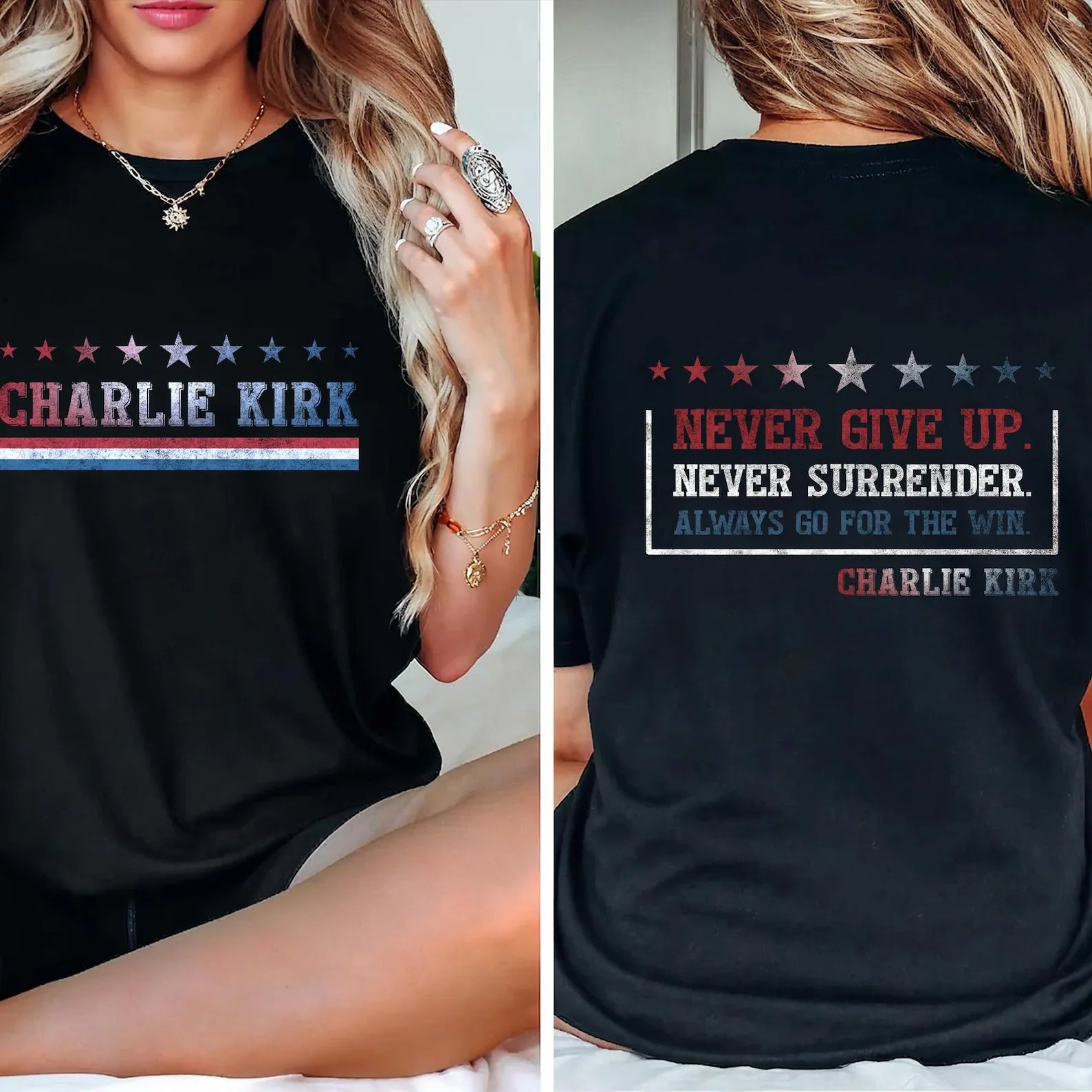 Charlie Kirk Memorial Shirt | A True Patriot Tribute Dark Shirt | Human Rights Free Speech Front & Back Shirt 682926