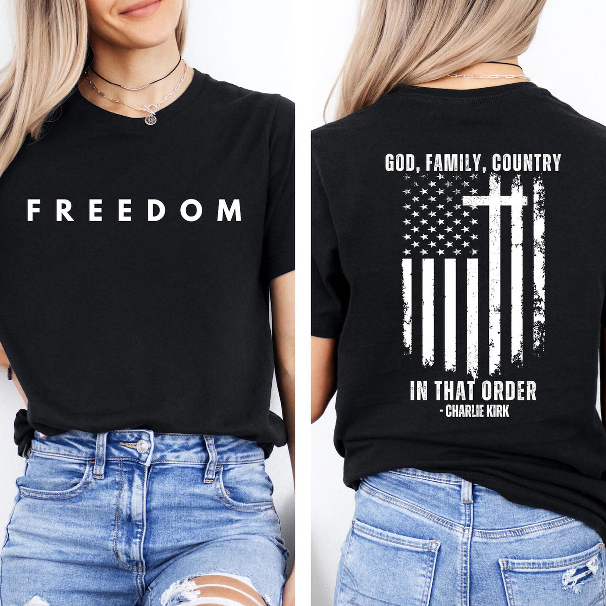 God Family Country In That Order Charlie Kirk Shirt | Justice Charlie Kirk Memorial Front & Back Shirt 683110
