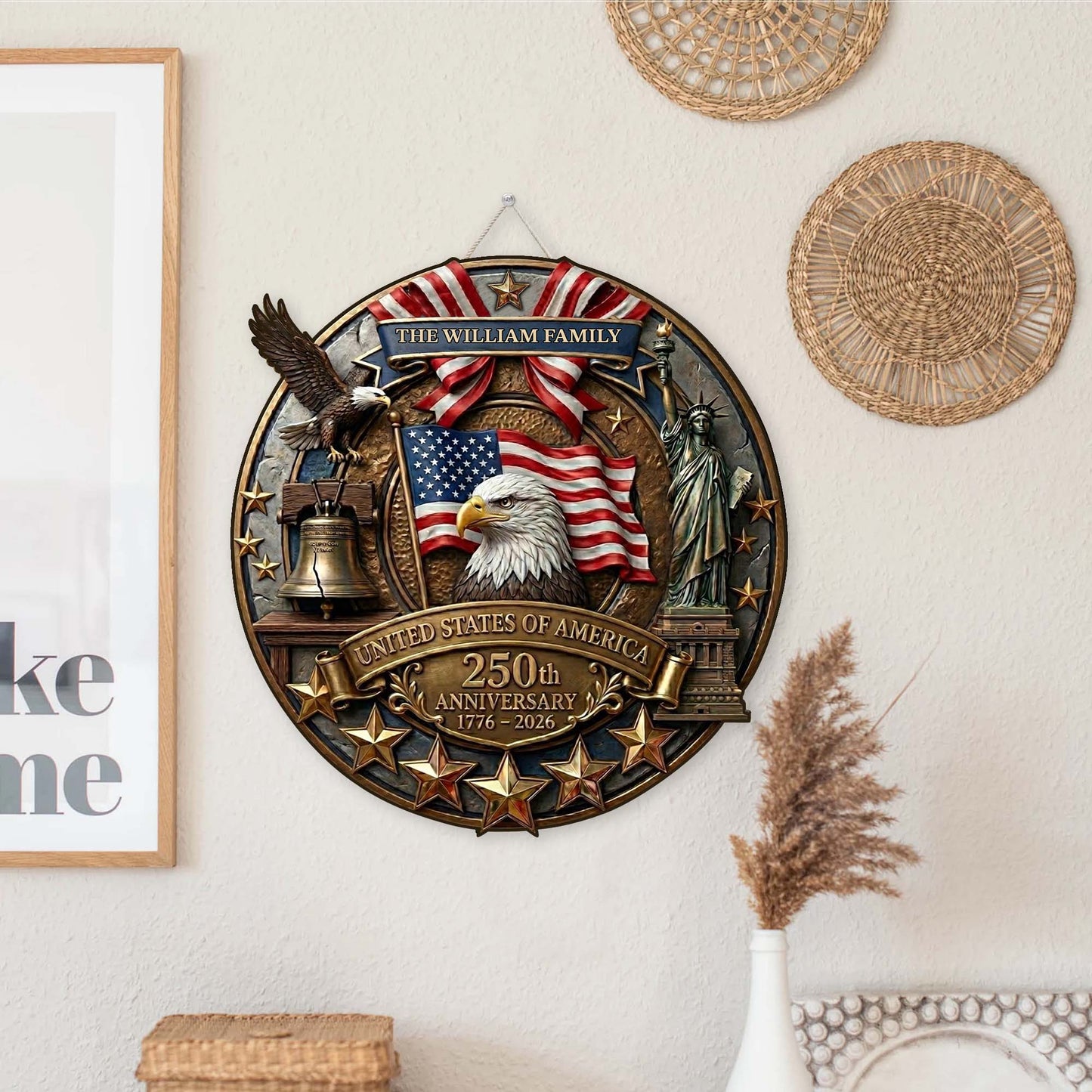 Personalized America 250 Years Anniversary | 1776-2026 Semiquincentennial Patriotic Wooden Sign 684514