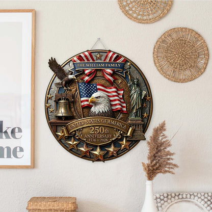 Personalized America 250 Years Anniversary | 1776-2026 Semiquincentennial Patriotic Wooden Sign 684514