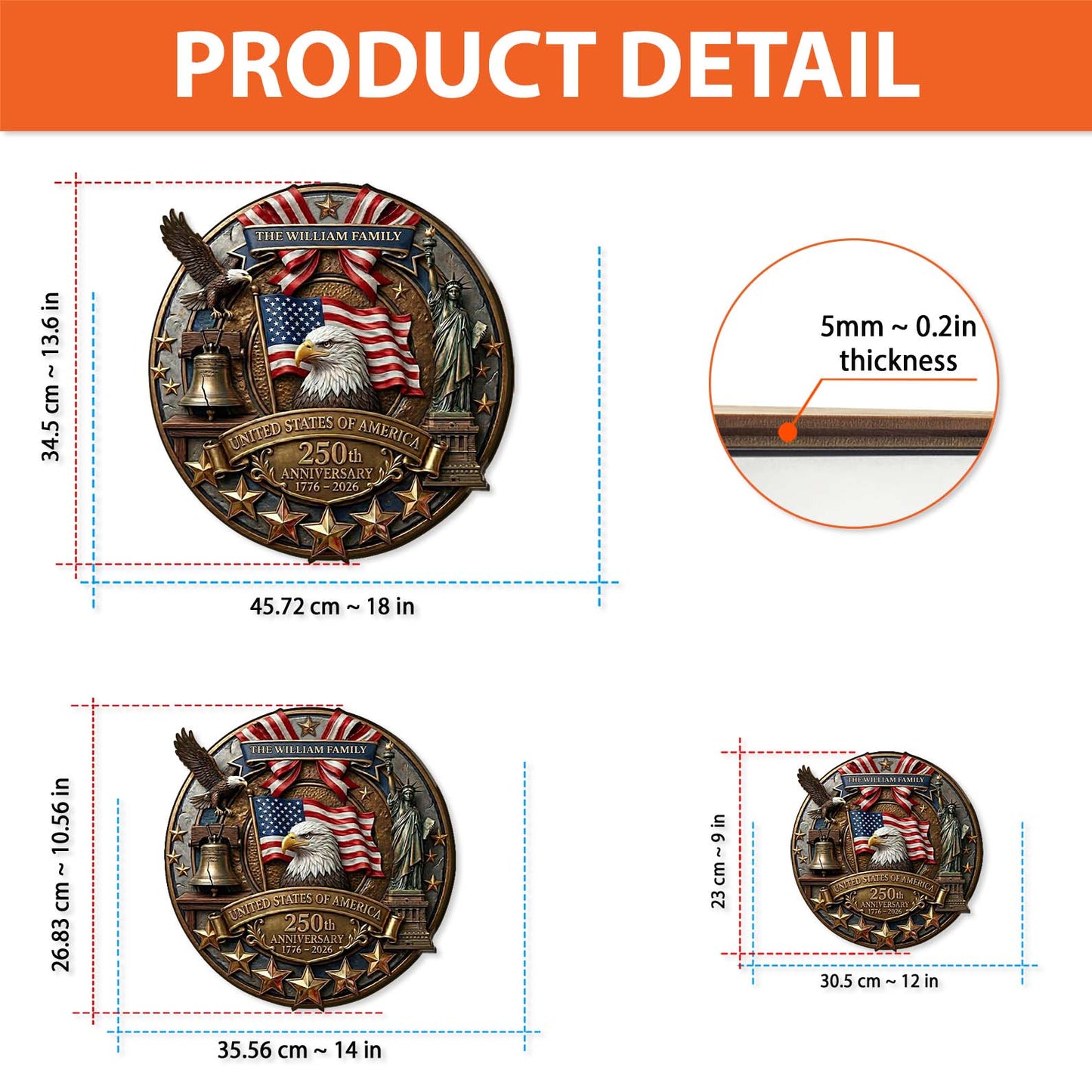 Personalized America 250 Years Anniversary | 1776-2026 Semiquincentennial Patriotic Wooden Sign 684514