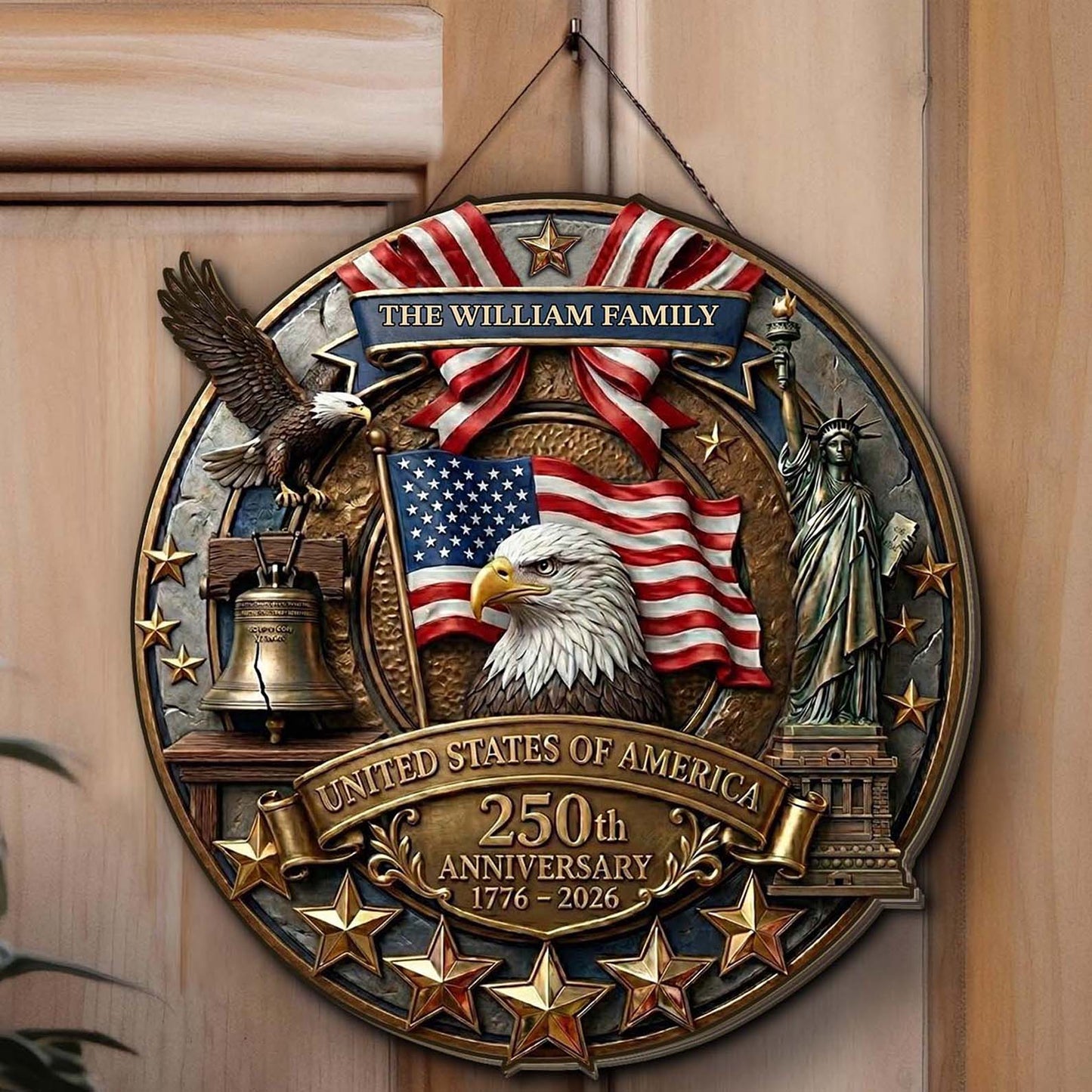 Personalized America 250 Years Anniversary | 1776-2026 Semiquincentennial Patriotic Wooden Sign 684514
