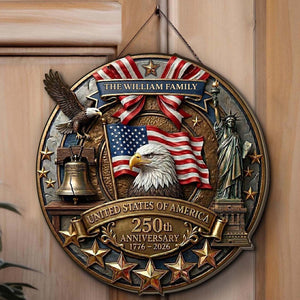 Personalized America 250 Years Anniversary | 1776-2026 Semiquincentennial Patriotic Wooden Sign 684514