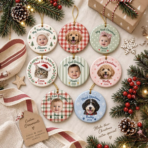 Custom Photo First Christmas Ceramic Ornament, Personalized Christmas Keepsake Gift For Family 686377 WFD