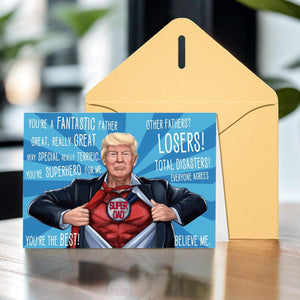 Trump Fathers Day Card - Super Dad Fathers Day Card, Funny Fathers Day Card from Daughter Son, Best Fathers Day Gifts for Dad, Cool Fathers Day Gifts Trump, Trump Birthday Card