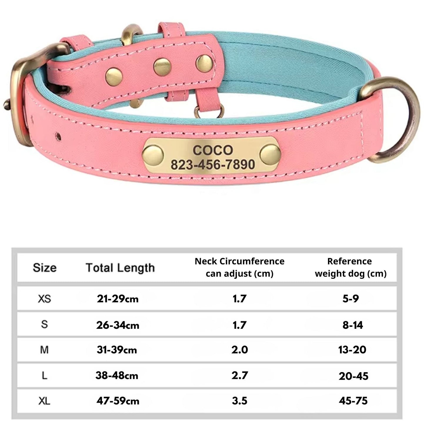 Personalized Dog Collar, Custom Engraved PU Leather Dog Collars, Free Engraving ID Tag Nameplate For Small Medium Large Dogs, Custom Dog Name Collar - C1502