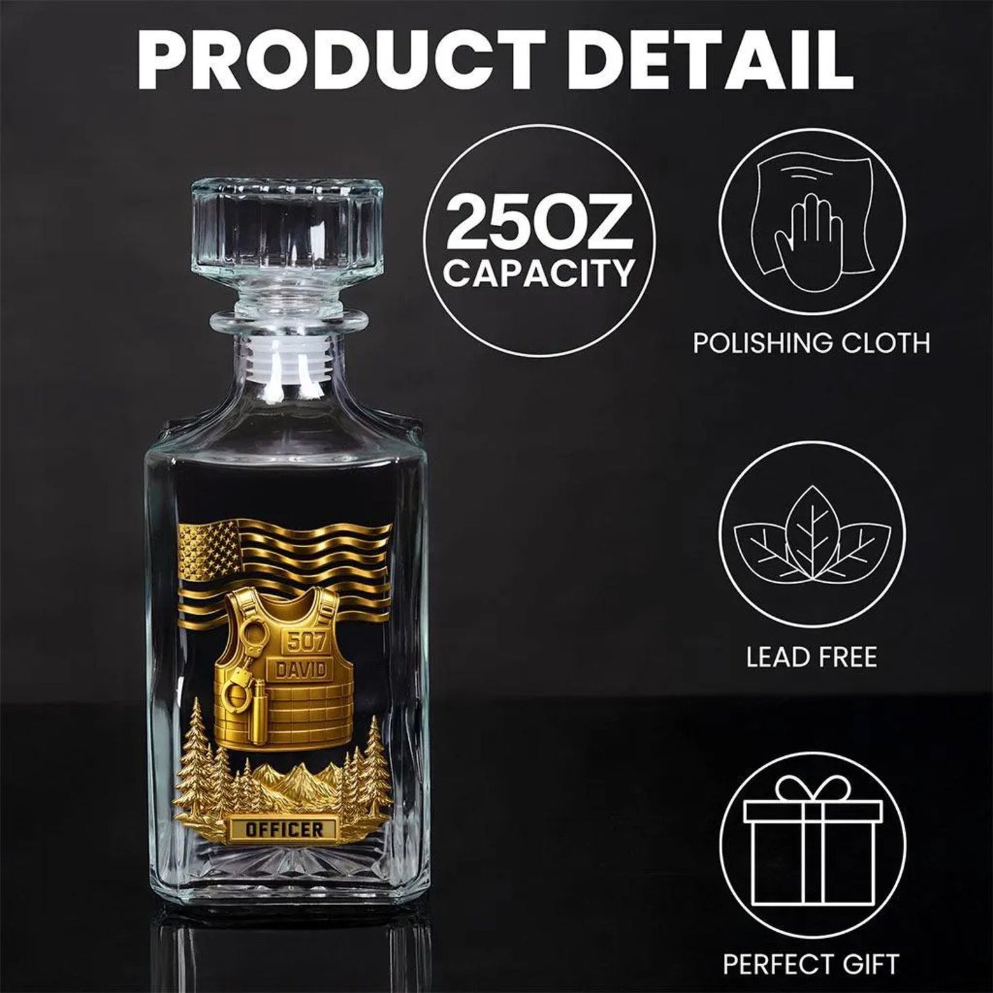 Custom Police Officer Whiskey Bottle, Police Whiskey Decanter Set, Police Officer Wine Glass For Whiskey Lover, Police Retirement Gift 683890