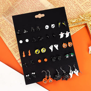 26Pairs Halloween Thanksgiving Fall Christmas Theme Earrings Set Holiday Earrings Halloween Stud Earrings Set Spider Pumpkin Ghost Bat Web Skull Drop Earring Holiday Jewelry Gifts