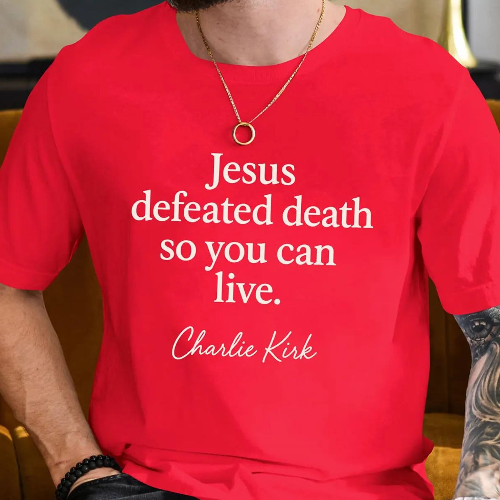 Jesus Defeated Death Charlie Kirk Shirt | Charlie Kirk Red Shirt | We Wear Red Charlie Kirk Birthday October 14 | Red Freedom Shirt 683091