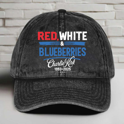 Red White & Blueberries Charlie Kirk Printed Vintage Washed Denim Baseball Cap | Justice for Charlie Kirk Hat 683073