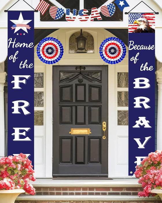 Patriotic Decorations for Memorial Day, 4Th of July Decor American Flag Patriotic Porch Sign Banners, Red White Blue Independence Day Veterans Day Hanging Banner for Indoor Outdoor Outside