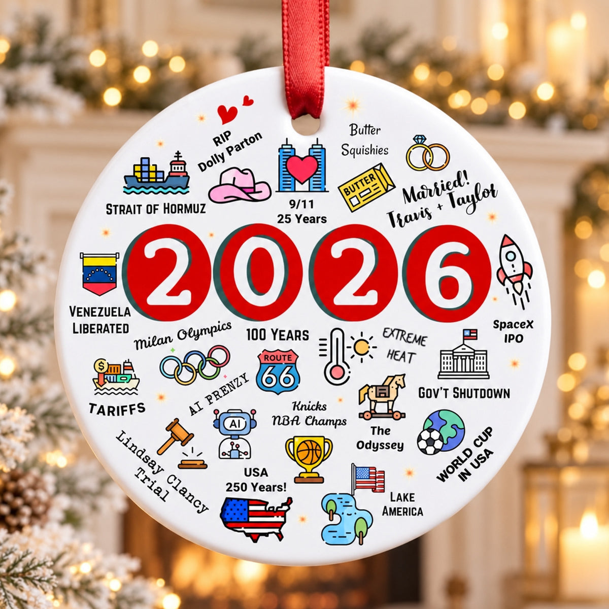 Year In Review Christmas Ornament, 2026 Milestone Ceramic Ornament, Funny Pop Culture Holiday Tree Decor 686958 WFD