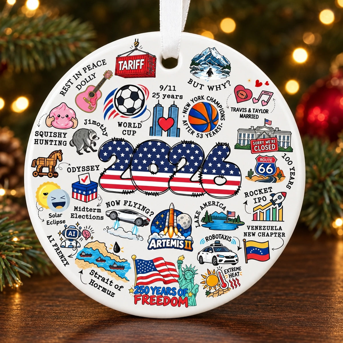 2026 Year in Review Christmas Ceramic Ornament, Political & Historical Year in Review Christmas Decoration 686959 WFD
