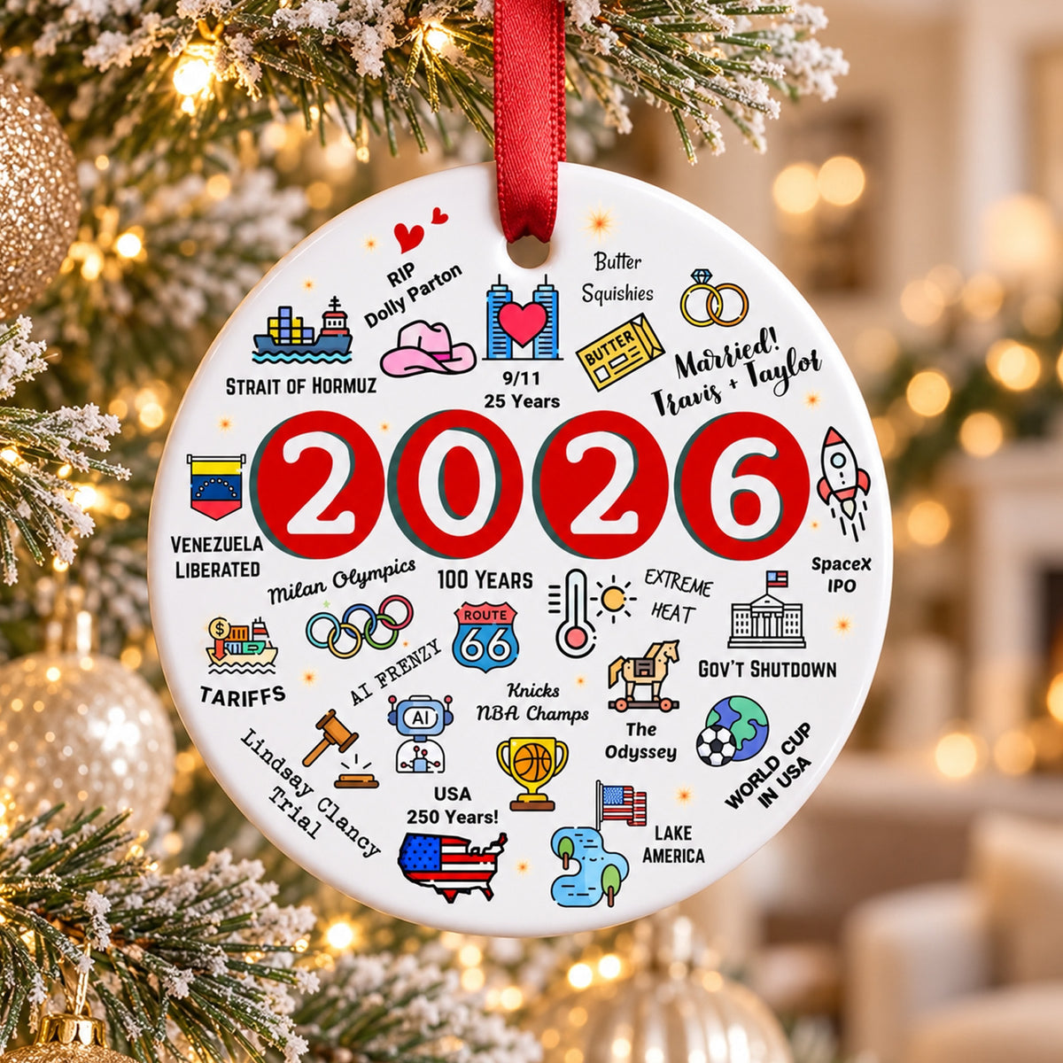 Year In Review Christmas Ornament, 2026 Milestone Ceramic Ornament, Funny Pop Culture Holiday Tree Decor 686958 WFD
