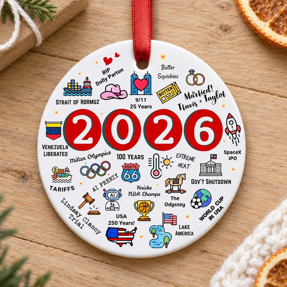 Year In Review Christmas Ornament, 2026 Milestone Ceramic Ornament, Funny Pop Culture Holiday Tree Decor 686958 WFD