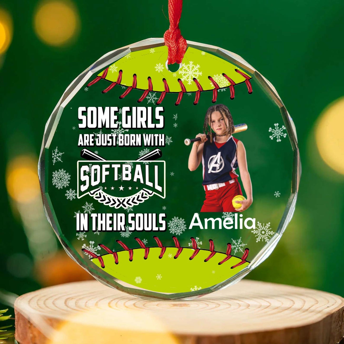 Some Girls Are Just Born With Softball Ornament | Personalized Custom Softball Photo Glass Ornament 682729