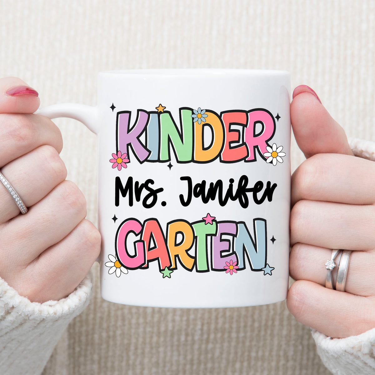 Personalized Kindergarten Teacher Mug | Back to School White Mug Accent Mug | Custom Mug for Teachers 682576
