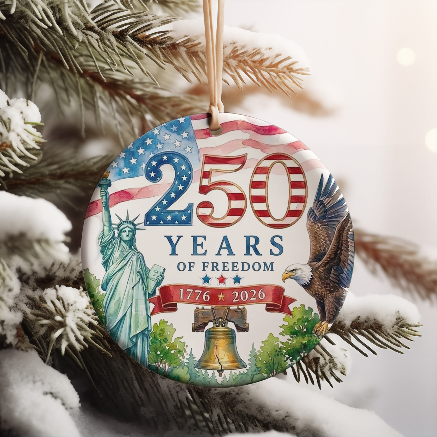 America 250th Anniversary Ceramic Ornament | 250 Years Of Freedom Christmas Ornament | USA Heritage Gift 685898