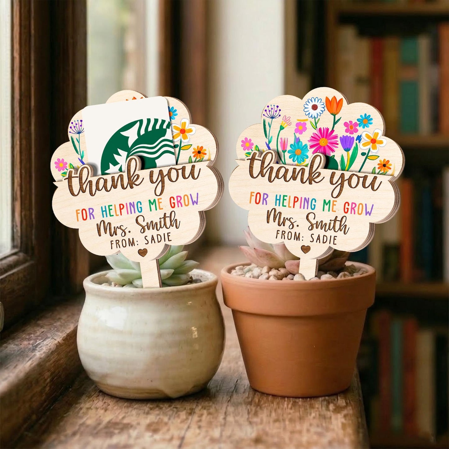 Personalized Thank You For Helping Me Grow Card Holder, Custom Name Teacher Appreciation Gift 684902