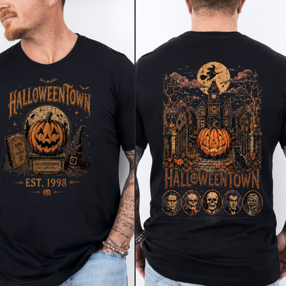 Retro Halloween Town Front & Back Dark Shirt, Vintage Halloween Tee, Trick Or Treat Fall Shirt 685860