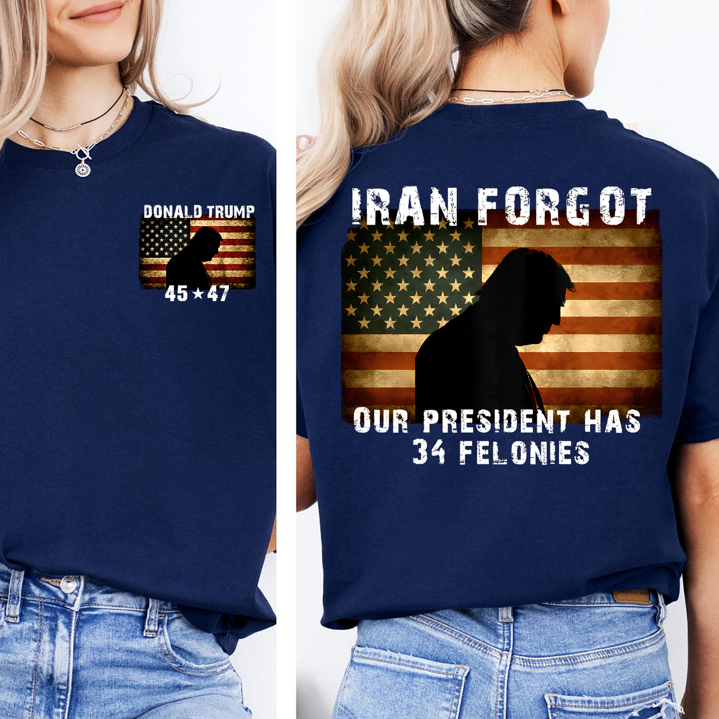 Iran Forgot Our President Has 34 Felonies Pocket & Back Shirt, Funny Anti - Trump Shirt 684809