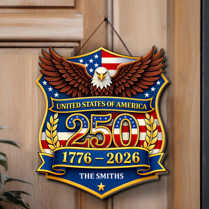 Personalized America 250th Anniversary Wooden Sign | Custom Family Name Patriotic Eagle Wall Decor 684553