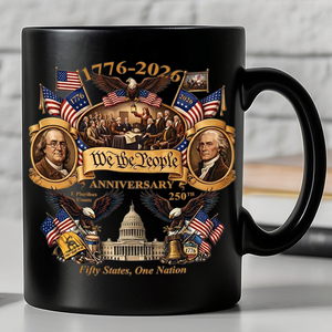 USA 250th Anniversary Black Mug, 1776-2026 We The People Coffee Mug, Patriotic 4th Of July Gift 684999