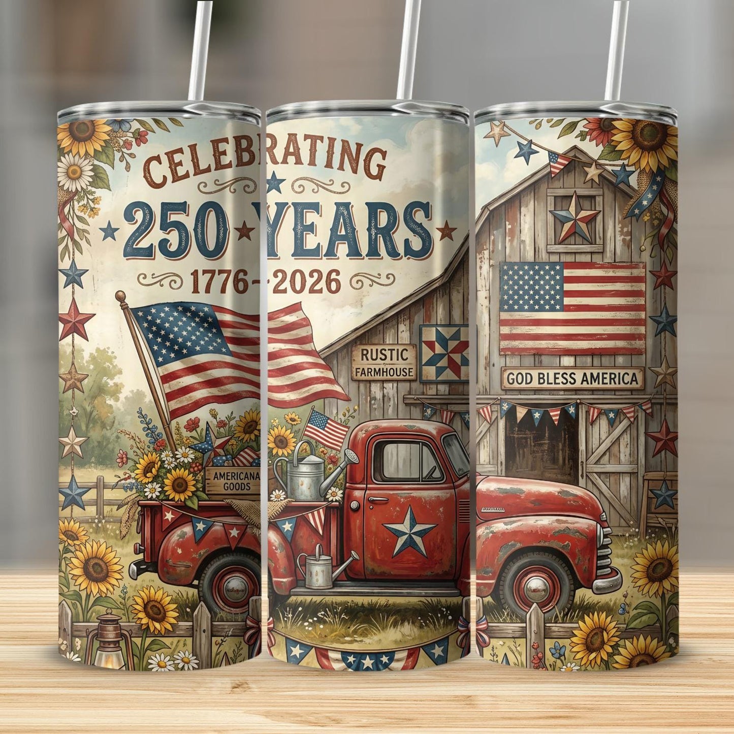 USA 250th Anniversary Rustic Red Truck Tumbler | Patriotic Semiquincentennial 1776-2026 Skinny Tumbler 685241