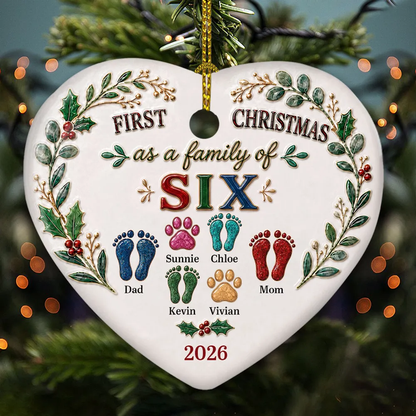 Personalized First Christmas As A Family 3D Relief White Ceramic Ornament, Custom Christmas Keepsake Gift 686882 WFD