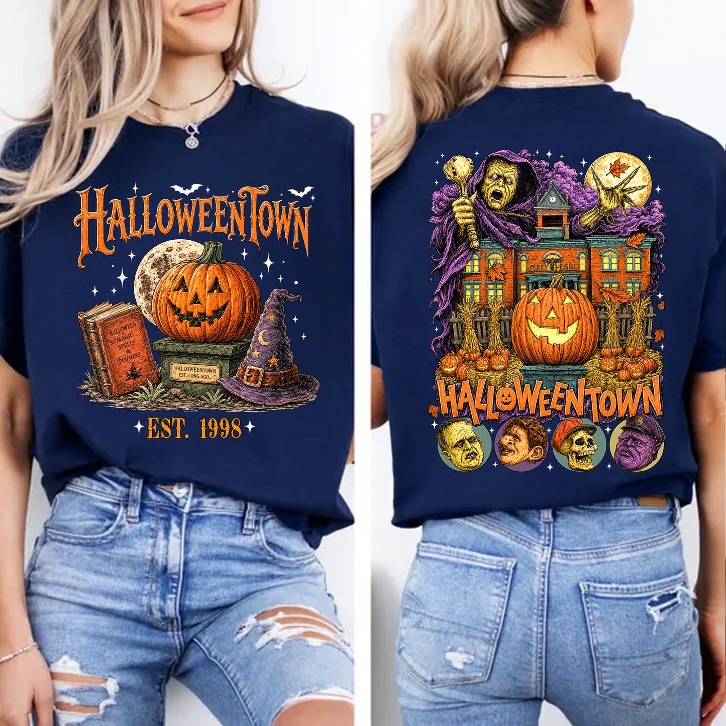 Halloweentown Est 1998 Front And Back Dark Shirt, Halloween Unisex Graphic T-Shirt 685680