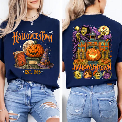 Halloweentown Est 1998 Front And Back Dark Shirt, Halloween Unisex Graphic T-Shirt 685680