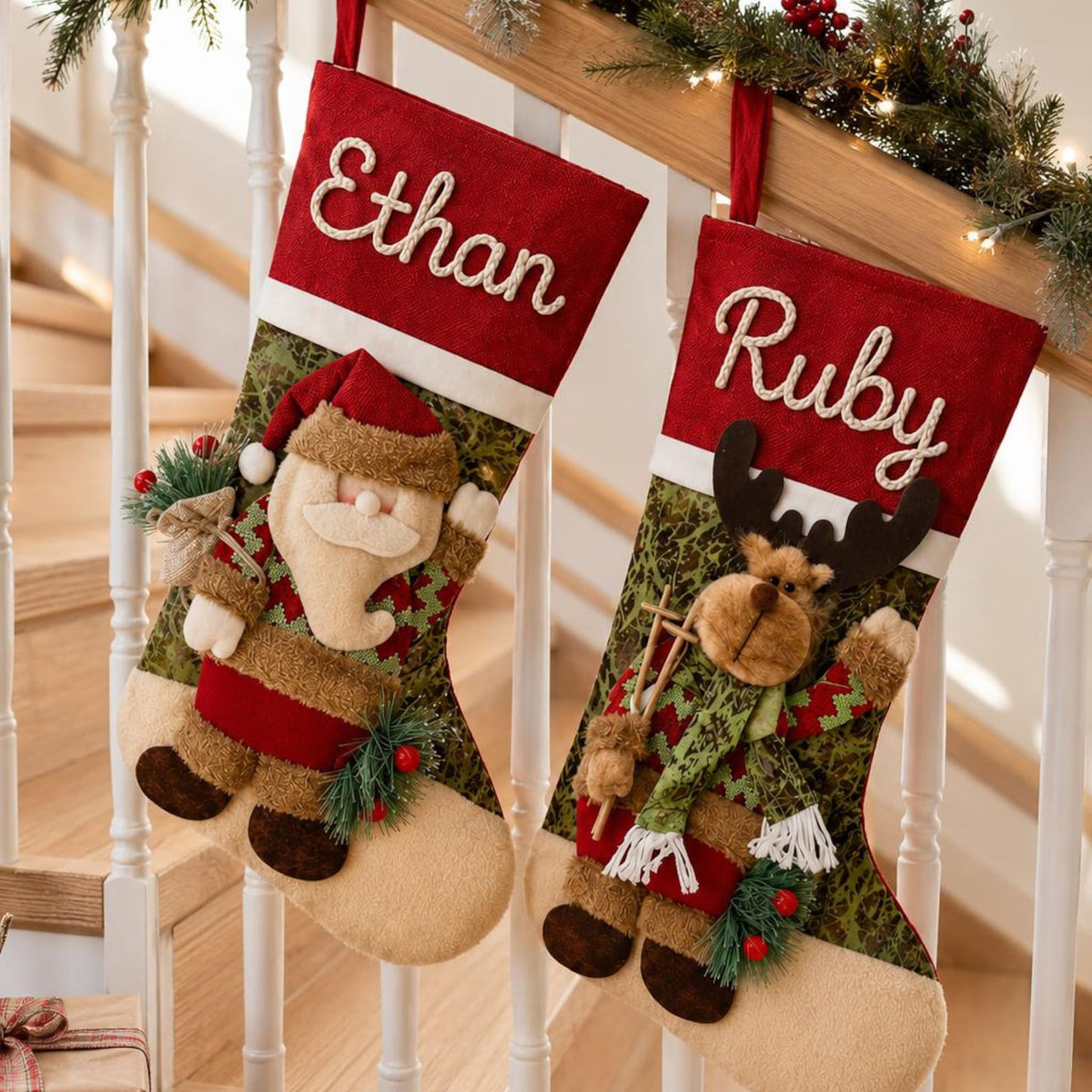 Personalized 3D Santa Snowman & Reindeer Christmas Stocking, Custom Name Holiday Gift For Family 686722 WFD