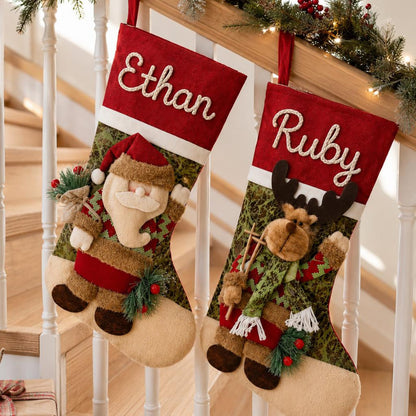 Personalized 3D Santa Snowman & Reindeer Christmas Stocking, Custom Name Holiday Gift For Family 686722 WFD