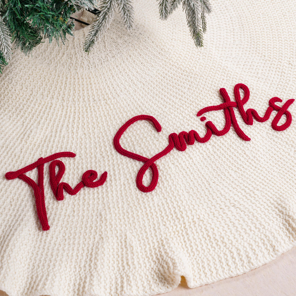 Personalized Knit Christmas Tree Skirt, Custom Embroidered Family Name Christmas Decor 686234 WFD