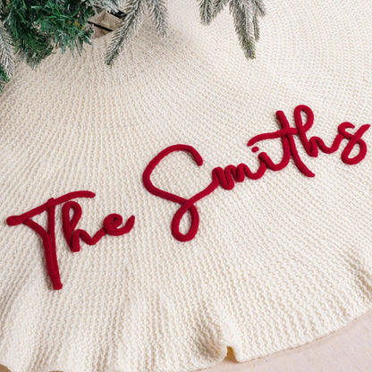 Personalized Knit Christmas Tree Skirt, Custom Embroidered Family Name Christmas Decor 686234 WFD