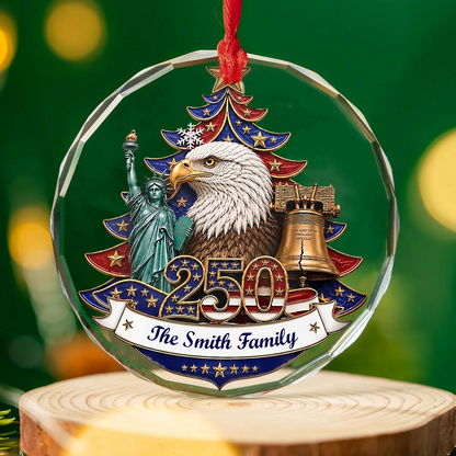 Personalized USA 250th Anniversary Glass Ornament, Custom Name Patriotic Christmas Ornament 686052